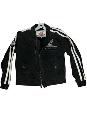 Vintage Honda Black Denim Wing Embroidered Motorcycle Jacket size M